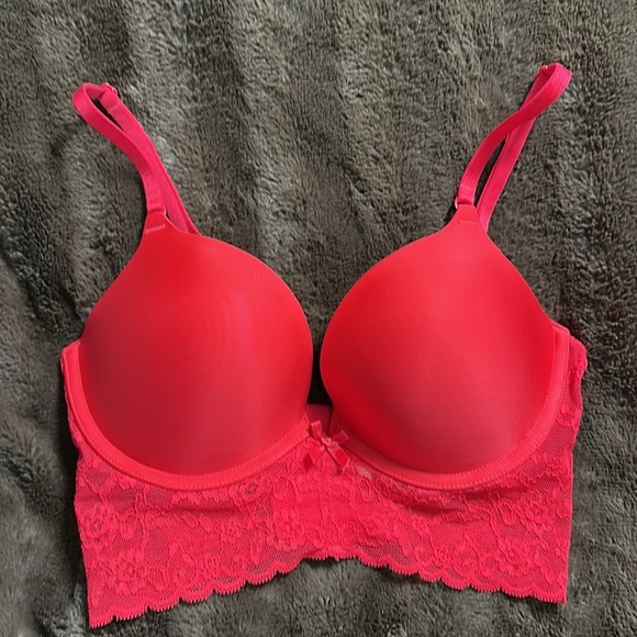 VICTORIAS SECRET Red Lace Push Up Bra Sz 32D - Picture 1 of 7